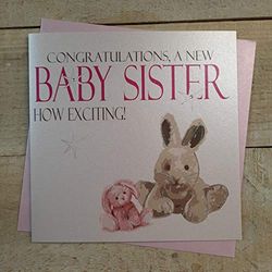 WHITE COTTON CARDS Carte de vœux Motif Inscription Congratulations, Une Nouvelle Baby Sister ! Quelle Superbe Carte Faite à la Main Blanc