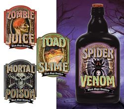 FIESTAS GUIRCA | Assorted Poison Labels (9x11 cm) - Scary Decoration Stickers for Halloween and Fancy Dress Parties - Terrifying Props for Celebrations and Events - Multicoloured
