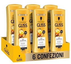 Schwarzkopf Gliss Oil Nutritive Balsamo Nutriente, 6 confezioni da 200ml, Balsamo nutriente arricchito con Omega 9 e Olio di Marula, Prodotti per capelli fragili e danneggiati