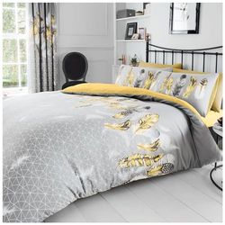 Gaveno Cavailia Parure de lit 1 Place Luxueuse en Polycoton, composée d’Une Housse de Couette et de taies d’Oreiller, avec Motif à Plumes, Jaune