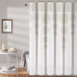 Lush Decor Stripe Medallion Shower Curtain, 72" x 72", Neutral