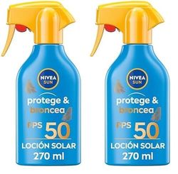 NIVEA SUN Protege & Broncea Spray Solar FP50 (1 x 270 ml), activador del bronceado, crema bronceadora, protección solar, protector solar hidratante resistente al agua, pistola (Paquete de 2)