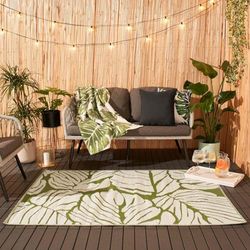 Dreamscene Tapis d'extérieur réversible pour Jardin, terrasse, été, terrasse, Grand Tapis d'extérieur résistant à l'eau, Facile à Ranger, Motif Feuilles Vertes, 80 x 150 cm