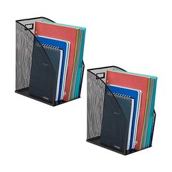 Mind Reader Vertical File Storage, Set of 2, Desktop Organizer, Workspace, Office, Metal Mesh, 6.25" L x 10" W x 12.5" H, Black