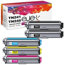 ejet Lot de 5 Cartouches de Toner TN241 TN245 pour Brother TN-241 TN-245 pour Brother DCP-9020CDW DCP-9015CDW HL-3140CW HL-3150CDW HL-3170CDW MFC-9330CDW MFC-9340CDW (2 Noir/1 Cyan/1 Magenta/1 Jaune)