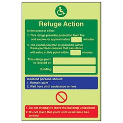 Vsafety 12017AU-G'Refuge Action/Refuge Point Located On' Sign, 200 mm x 300 mm (Pack of 3)