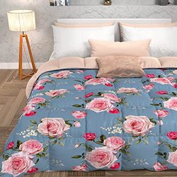 PETTI Artigiani Italiani - Trapunta Invernale, Piumone Invernale, Trapunta Singola Double Face Tinta Unita e Stampa Digitale Floreale 20 Celeste, 100% Microfibra, Made in Italy