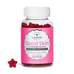 LASHILÉ BEAUTY - Compléments Alimentaires - Good Skin - Anti age - Cure 1 mois - 60 Gummies - Fabrication Française - Vitamine C, Vitamine E, Acide Hyaluronique, Q10…