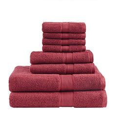 MADISON PARK SIGNATURE Lot de 8 Serviettes de Bain luxueuses 100% Coton de 800 g/m², très absorbantes, séchage Rapide, qualité hôtelière et Spa, pour Salle de Bain, Plusieurs Tailles, Rouge