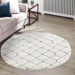 carpet city Tappeto a pelo lungo, 160 x 160 cm, rotondo, stile scanni, effetto a rombi, colore crema, grigio, alto effetto 3D, soffice, soggiorno, camera da letto, a pelo lungo