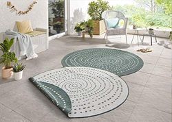 Bougari In- & Outdoor Bali Tapete reversível (redondo, 140 cm), cor verde e creme