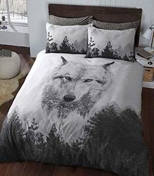 Sleepdown Conjunto de capa de edredão com fronha de almofada, design de lobo (135 x 200 cm), multicolorido