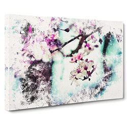 Pink Cherry Blossom Flowers Vol.10 Watercolour Modern Canvas Wall Art Print Ready to Hang, Framed Picture for Living Room Bedroom Home Office Décor, 24x16 Inch (60x40 cm)