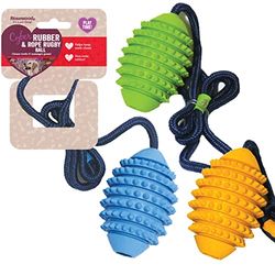 Rosewood Cyber Rubber Dog Toy bola de rugby de corda, borracha, pack de 1