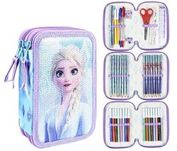 CERDÁ Life'S Little Moments Schooletui met 3 vakken, voor meisjes, Frozen 2, officieel Disney-gelicentieerd product, Meerkleurig, 12.5 x 19.5 x 6.5 cm, pailletten
