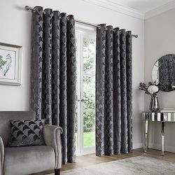 Appletree - Slate Grey Jacquard Curtains W46 x L72 (117 x 183cm) - Silver Grey Eyelet Curtains - Luxury Curtains for Bedroom/Living Room - Dark Grey Door Curtain/Drapes - Worcester Collection