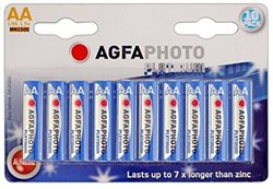 AgfaPhoto 110-803951 - Pilas alcalinas AA, Pack de 10 Unidades (LR06), Gris/Rojo