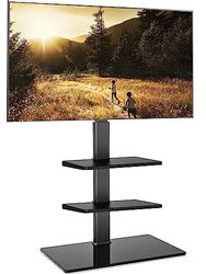 FITUEYES TV-standaard vloer voor 32-43 55 60 inch TV, 70° draaibaar & 8 hoogte verstelbaar TV-stand floor universeel met plank, Max VESA 600x400mm Zwart