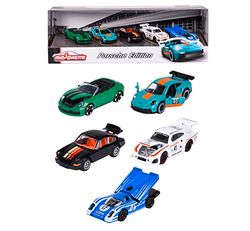 Majorette - Pack de 5 Coches de Metal Porsche, Escala 1:64, 7,5cm, Partes con Apertura, A Partir de 3 Años (212052021)