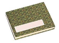 Honsell Leporello Sketchbook with 22 Sheets = 44 Pages Chinese Natural Handmade Cardboard, 12 x 9 cm, 300 g/m Covered with Brocade Like Olive Fabric, Green/White