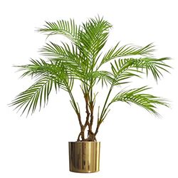 90cm Artificial Areca Palm Plant Twisted Detail Trunk with Gold Metal Planter Marca Leaf