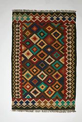 Alfombra Kilim Herat, Alfombra de salón, Kilim, Lana, Anudada a Mano, Gométrica, Doritorio, Balo, Comedor, Cocina (090X060) (090X060)