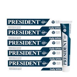 President KIT 5 DENTIFRICIO WHITE ad Azione Sbiancante, antiplacca, antitartaro e anti ingiallimento dei denti. Rinfrescante con Aroma di Menta Piemontese. RDA 85. 5x75ml
