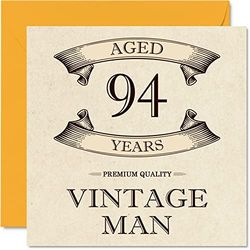 Tarjetas de cumpleaños vintage de 94 años para hombres, de 94 años, divertida tarjeta de cumpleaños para abuelo, papá, marido, tío, hermano, abuelo, tarjetas de felicitación, tarjeta de 94 cumpleaños