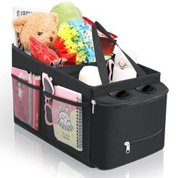 Romon Auto-organizer, kofferbak-organizer voor en achter, auto-organizer voor kinderen met scheidingswand, handgrepen en meerdere netvakken voor speelgoed, boeken, snacks, tablets