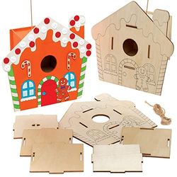 Baker Ross FE927 Gingerbread Wooden Bird House Kits - Pack of 2, Wood Crafts to Decorate and Display, Garden Crafts for Personalised Arts and Crafts Projects, Make Your Own for Kids