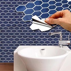 WALPLUS 28.5x14cm@48 stks Glinsterende Blauwe Honingraat Hexa Muurtegel Sticker Backsplash Tegel Verf Stok op Tegels Peel en Stick Zelfklevende Muurtegels Stickers voor Keuken Badkamer Tegel Transfer