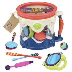 B. toys – Batería portátil – Instrumentos Musicales para niños – Juguetes de percusión para niños pequeños – Pandereta, Castañuelas, Silbato – 18 Meses + – Drumroll, Please!