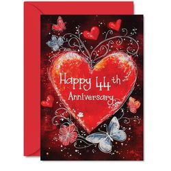 Beautiful Silver 44th Anniversary Cards for Women Men - Love Heart - Elegant Wedding Anniversary Card for Husband Wife Boyfriend Girlfriend, 5x7 Gorgeous Greeting Cards Gift