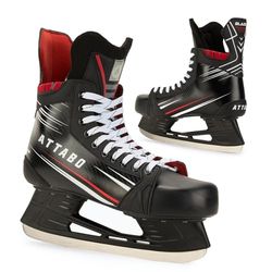 ATTABO Patins de Hockey pour Homme Blade Couleur Noir Taille 43 UE Lame Durable en Acier Inoxydable Stables Support de la Cheville Fermeture à Lacets Confortables et Endurants