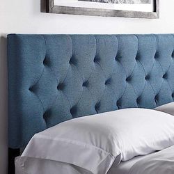 LUCID Mid-Rise stoppad sänggavel – dubbelsäng sänggavel – justerbar höjd från 85 till 115 cm, diamant-tuftning, kobolt/mörkblå