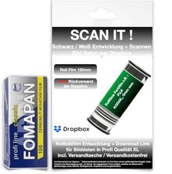 ASA B+W 100 Rollos de película 120 mm + Desarrollo de películas + escaneo sin Negativos