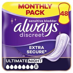 Always Discreet Incontinence Pads Plus Women Ultimate Night x48, protección fuerte que apenas sientes