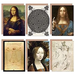 Artery8 Leonardo da Vinci Anatomy Portrait Proportions Jesus Flower Mona Lisa Fine Art Greeting Card Pack of 6