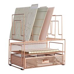 Blu Monaco Organiseur de bureau or rose et accessoires de rangement avec trieurs de fichiers et tiroir pour fournitures de bureau, papier, appareil et dossiers