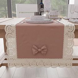 PETTI Artigiani Italiani - Chemin De Table Rectangulaire Tissu avec Dentelle de Saint-Gall, Cheminée De Table en Coton 40x140 cm, Saumon, Accessoires De Cuisine 100% Made in Italy