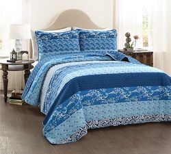 Lush Decor Royal Empire Parure de lit réversible 3 pièces Motif rayé Bleu Marine King Size