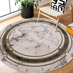 carpet city Tappeto soggiorno – Bordo rotondo 120 cm grigio oro mélange – Tappeto moderno a pelo corto