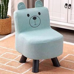 Shally Dogan Chaise pour Enfants, Fauteuil Design Ourson, Repose-Pieds et Tabouret Doux, Bois, Bleu Ciel, Medium