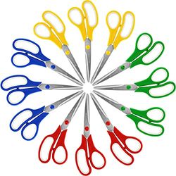 Belle Vous 12 Pak Geassorteerde Scharen - 21 cm Totale Lengte - Scherpe Roestvrijstalen Bladen met Zachte Gekleurde Comfort Grip Handvatten - Voor Kantoor & Huis - Multifunctionele Hobby Scharen