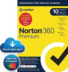 Norton 360 Premium 2024 -Software antivírus para 10 Dispositivos e 15 meses de subscrição com renovação automática, Controlo Parental e VPN segura|PC/Mac/Ios/Android| Código enviado por correio