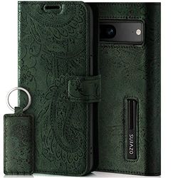SURAZO Leather Wallet Mobile Phone Case Compatible with Google Pixel 7a - Flip & Fold Smartphone Case with Stand, RFID Blocker, Magnet Closure, 3 Slots for Bank Cards - Handcrafted European Leather