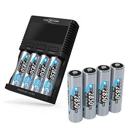 ANSMANN Powerline 4 Ultra - Cargador de batería para Pilas AA/AAA/C/D NiMH y Celdas Redondas de Ion de Litio 18650/26650, con 4 programas de Carga, Incluye 8 Pilas NiMH AA2850, Cargador rápido
