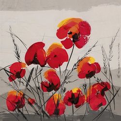 Tibi Hegyesi Multiple Poppies 40 x 40cm Canvas Prints, Polyester, Meerkleurig, 40x40x3.2 cm