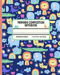 Primary Composition Notebook: Cute Animals Primary Story Journal For Grades K-2 with dotted midline and picture space