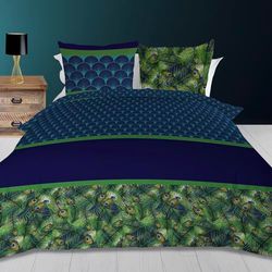 Soleil d'ocre, Set funda nórdica 260x240 cm algodón 57 Hilos pavo real azul
